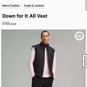 Men’s Small Lululemon Down for it All Vest brand new condition